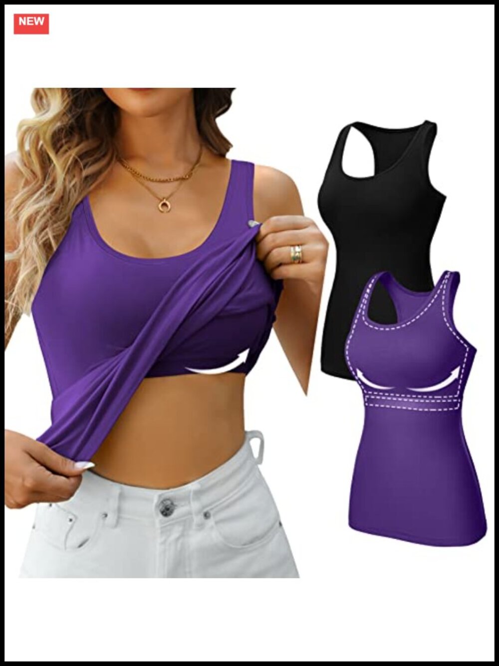 Women 2 Pack Cotton Shelf Bra Tank Top Racerback Workout Shirts